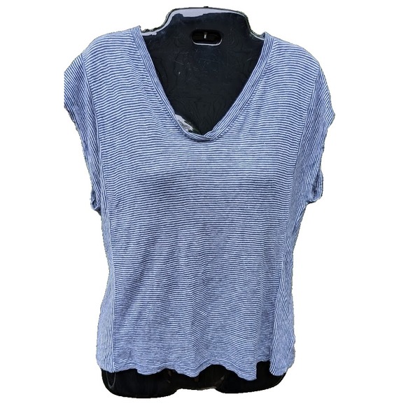 Christian Siriano Tops - Christian Siriano Womens Top Sz S 100% Linen Blue Stripe Beachy Coastal Relaxed